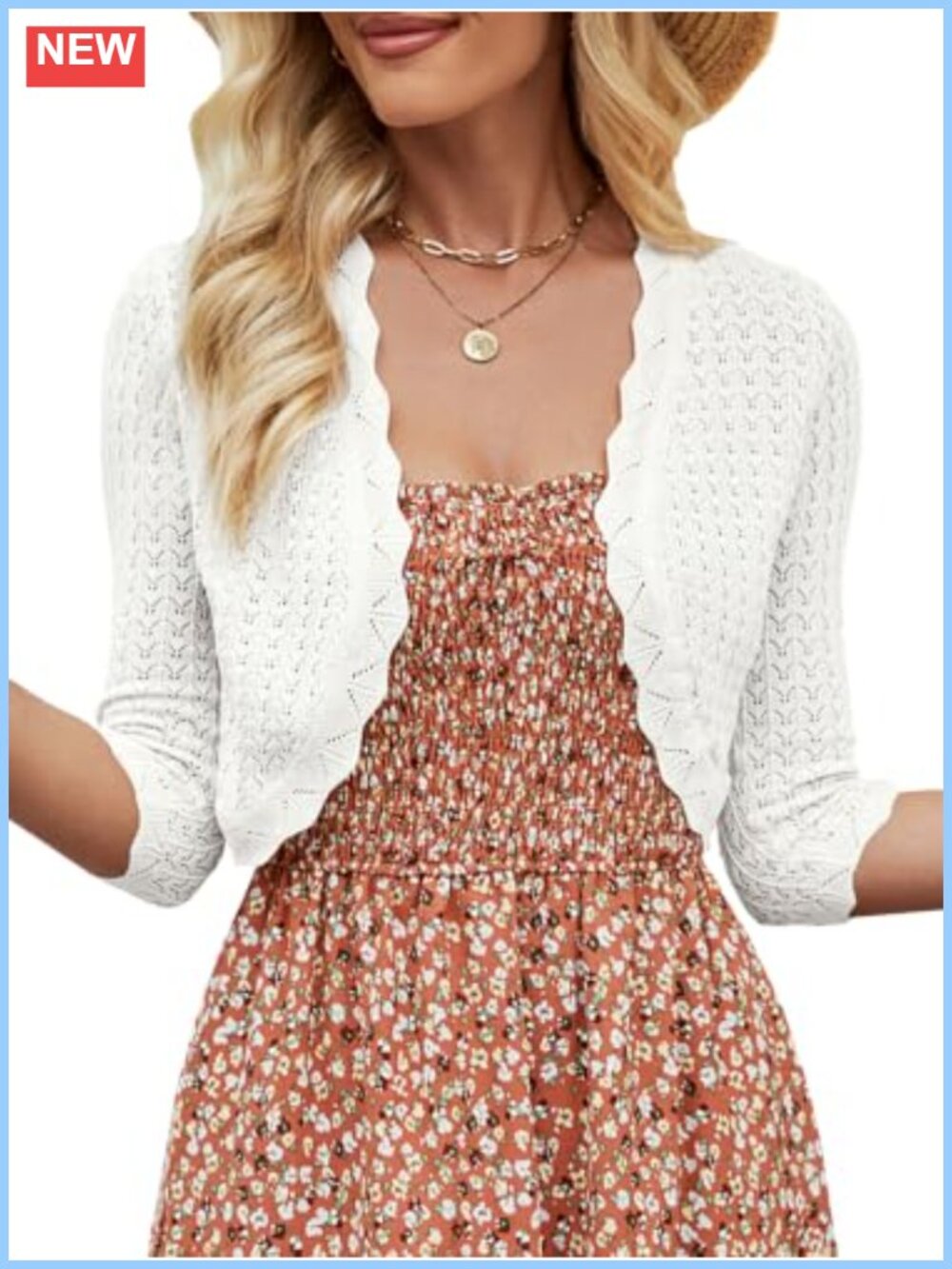 Women's Lightweight Cropped Bolero Shrug 3/4 Sleeve Knit Cardigan